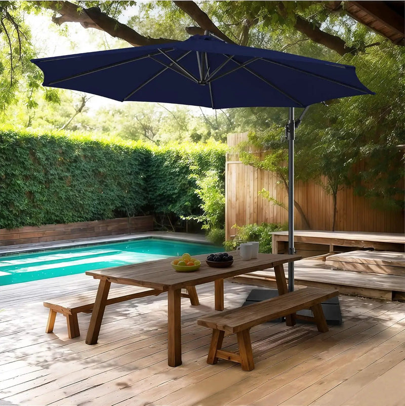 FLAME&SHADE 10ft Cantilever Patio Umbrella Outdoor, Large Offset Umbrella with Crank and Cross Base, UPF 50+ UV Protection Hanging Umbrella for Pool Deck Garden, Navy Blue by GreenHaven Gardens