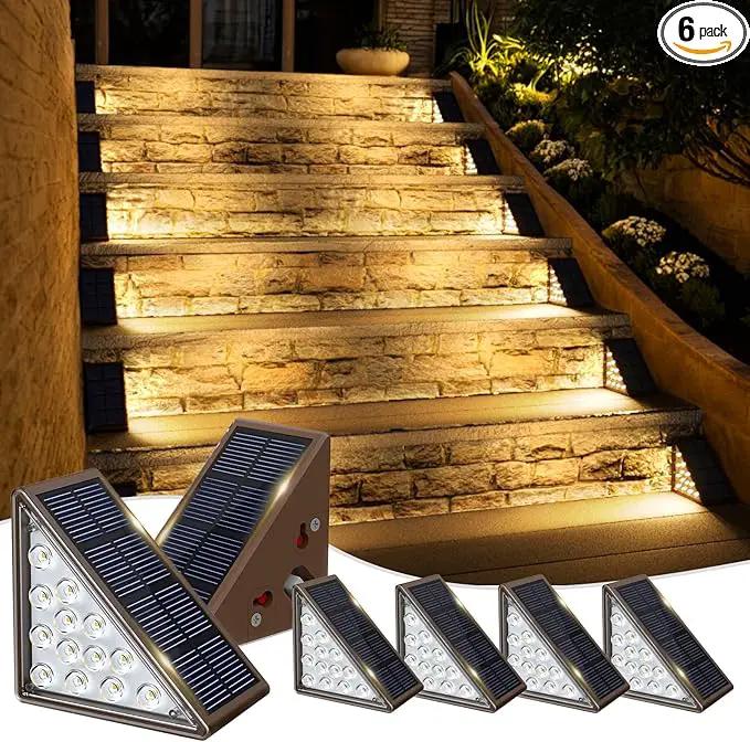 Solar Step Lights - 6 Pack Waterproof IP67, Deck & Patio Staircase Lights (Warm Brown) by GreenHaven Gardens