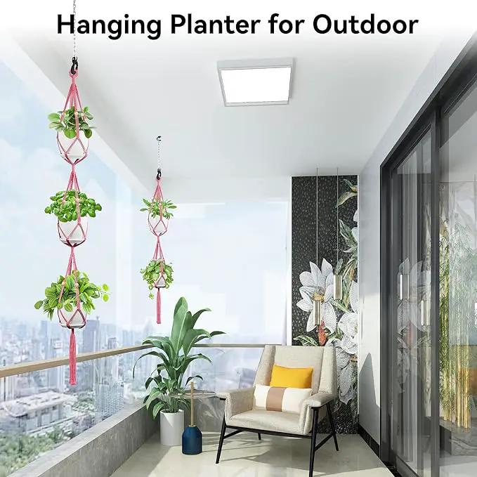 USLAI Macrame Plant Hanger Indoor Outdoor, Up to 4-15 inch Pot, Heavy 20lb Planters, Extra Long Strong Hanging Planter Basket Holder, Boho Home Decor, 49+72 Inch, Pink (POTS NOT Included) by GreenHaven Gardens