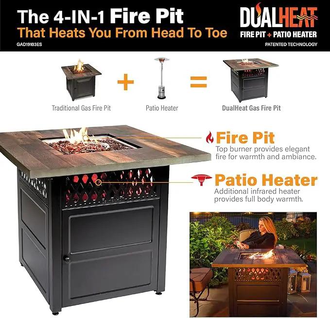 DualHeat by Endless Summer, The Harris, 38" Square Propane Gas Outdoor Fire Pit/Patio Heater by GreenHaven Gardens