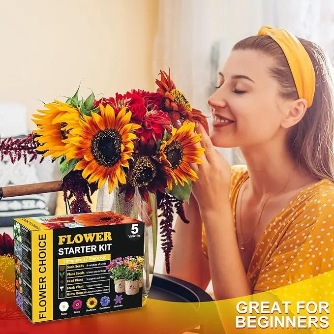 Indoor Daisy Garden Starter Kit with Gardening Tools - Jute Bags, Markers, Soil Disks and Shears, Home Gardening Gifts for Women Men Plant Lovers by GreenHaven Gardens