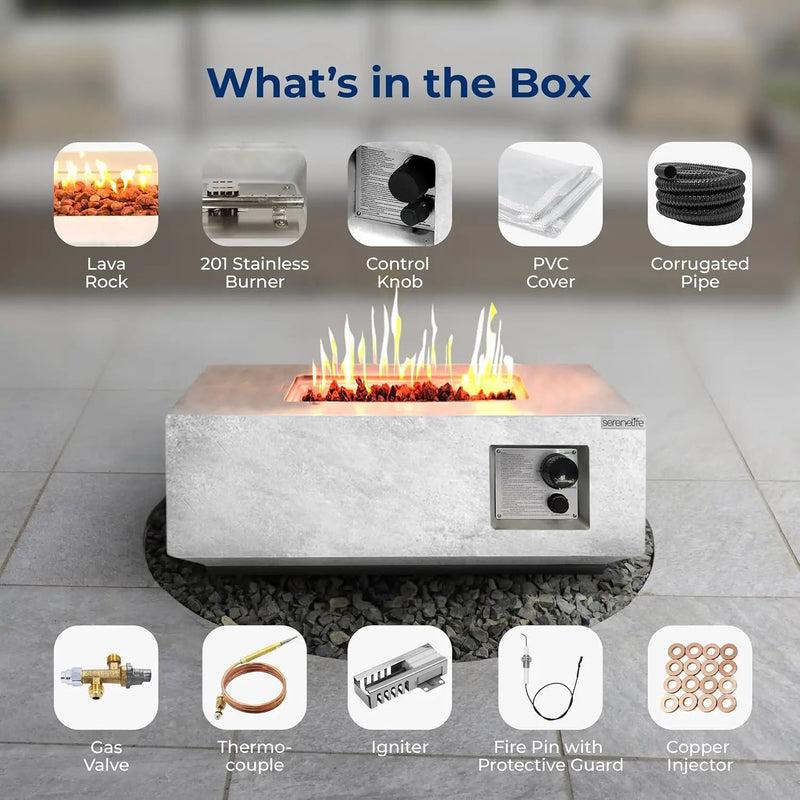 SereneLife Propane Fire Pit Table, 40,000 BTU Outdoor Square Gas Fire Pit with Cover, Weather-Resistant Metal, Adjustable Flame, Lava Rock Set, Ideal for Patio, Backyard & Terrace (30” x 30” x 11”)