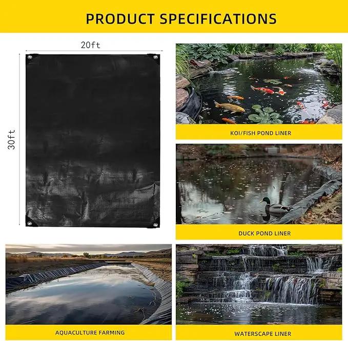 TEZONG Pond Liner,20x30Ft Pond Liners for Outdoor,28Mil PE Black Koi Fish Pond Liners,Reinforced Pond Underlayment for Ponds,Water Gardens,Waterfall, Stream, Fountains,Aquaculture,Agricultural by GreenHaven Gardens