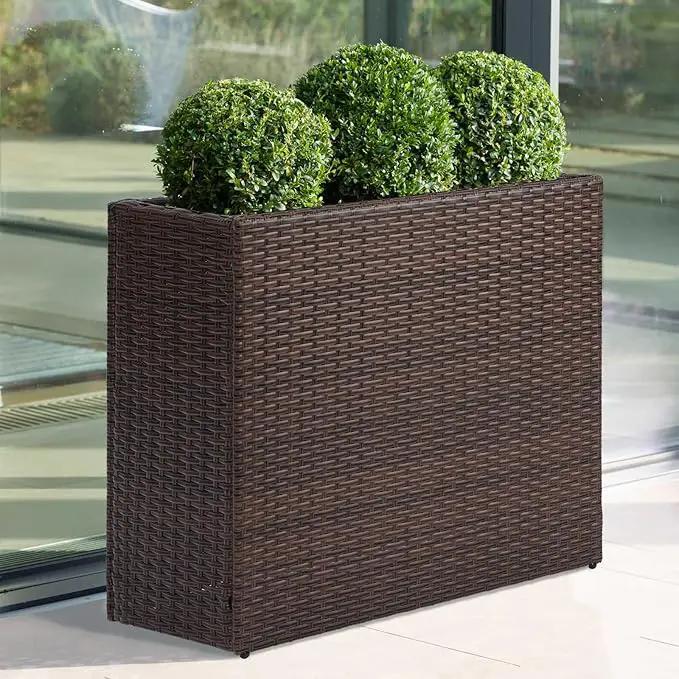 LEWIS&WAYNE Tall Planters for Outdoor Plants Handmade Wicker Large Rectangular Block Planter Box with Removable Liners Modern Planter for Indoor Outdoor Patio Deck - Brown by GreenHaven Gardens