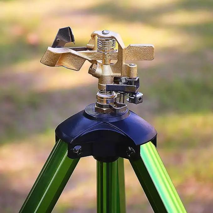 Triumpeek 2 Pack Impact Sprinkler on Tripod Base with Stakes, 360 Degree Large Area Coverage Irrigator with Extension Legs, Adjustable Brass Sprinkler Head Nozzle and 3/4" NH Inlet Hose Connection by GreenHaven Gardens