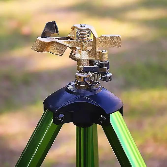 Triumpeek Impact Sprinkler on Tripod Base with Stakes, 360 Degree Large Area Coverage Irrigator with Extension Legs, Adjustable Brass Sprinkler Head Nozzle and 3/4" NH Inlet Hose Connection (1) by GreenHaven Gardens