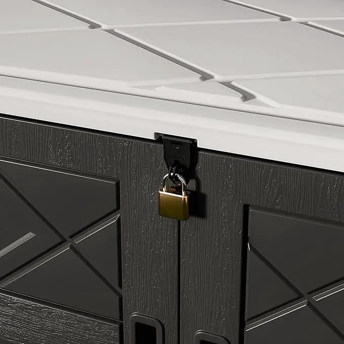 HOMSPARK Storage Shed Weather Resistance, Multi-Purpose Outdoor Storage Cabinet for Backyards and Patios, Horizontal Storage Shed for Lawnmower, Patio Accessories (Black & White, X Large - 48 cu.ft) by GreenHaven Gardens