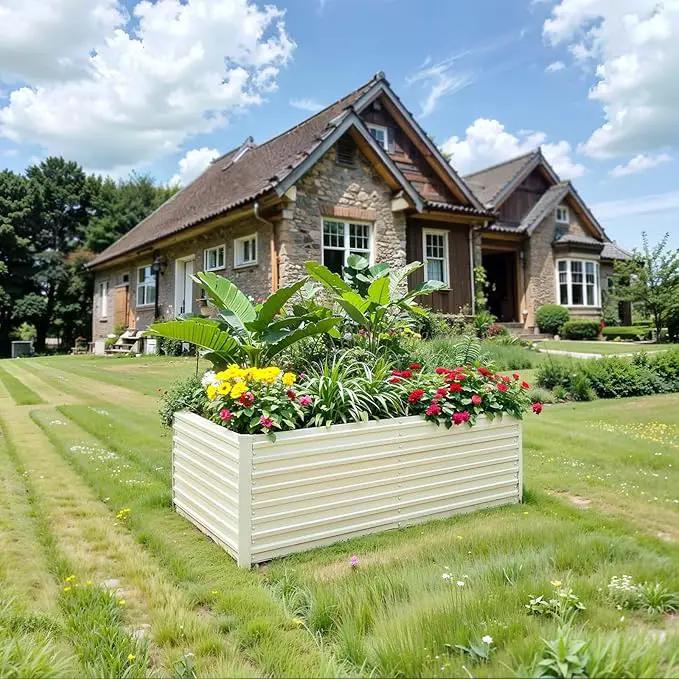 Raised Garden Bed 6x3x2ft, Galvanized Raised Garden Beds Outdoor for Vegetables Flowers Herbs, Steel Large Deep Planter Box, Tall Raised Garden Bed with 3ftx30ft Weed Barrier Fabric and Glove, Beige by GreenHaven Gardens