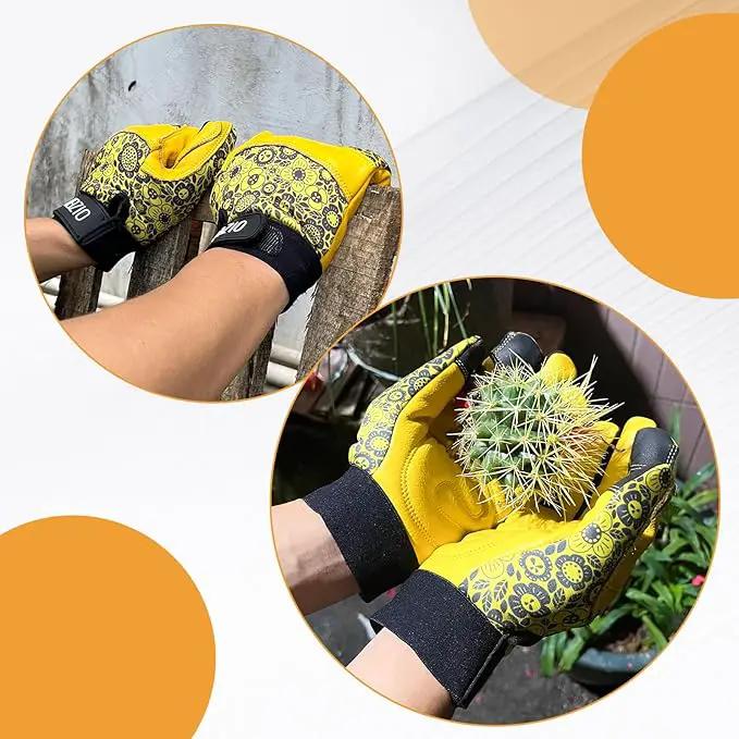 Cowhide Leather Thorn Proof & Puncture Resistant Gardening Gloves for Women and Men, Touchscreen Compatible Working Gloves for Weeding, Digging, Planting, Gardening Gifts for Women (Size Medium) by GreenHaven Gardens