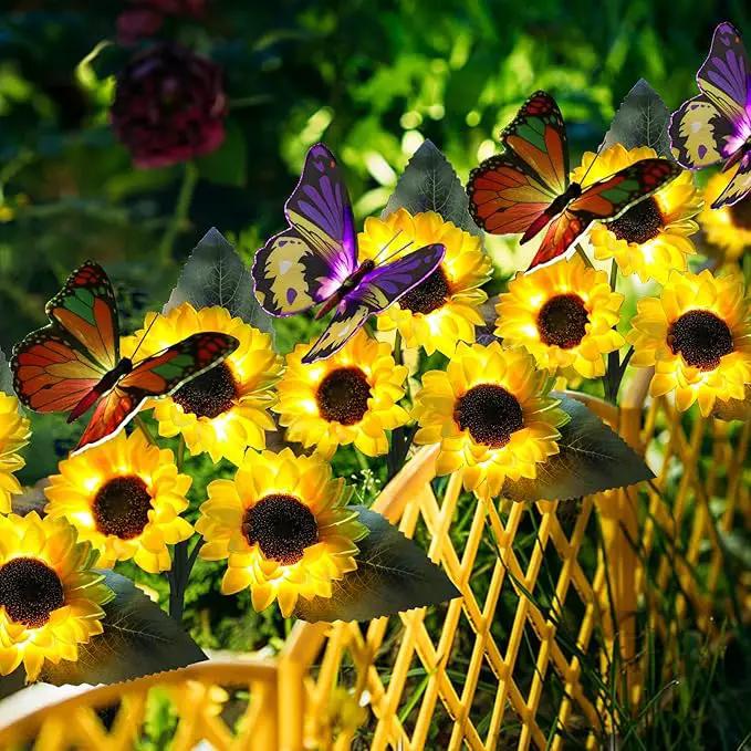 Solar Sunflower Lights Outdoor Garden Lights, 2 Pack Solar Flower Lights with Butterfly Waterproof Garden Decor, Gifts for Mom Grandma, Sunflower Stake Led Lights for Yard Patio Lawn Pathway Outside by GreenHaven Gardens