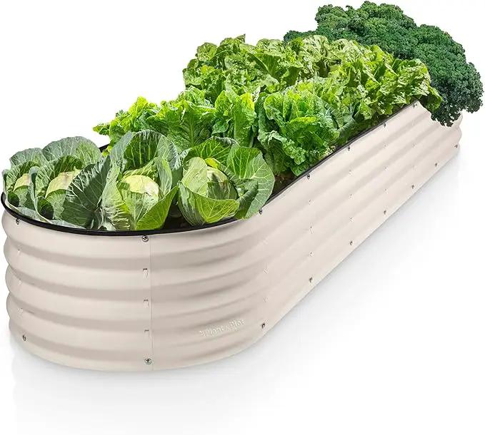 Galvanized Raised Garden Beds Outdoor // 8×2×1 ft Planter Raised Beds for Gardening, Vegetables, Flowers // Large Metal Garden Box (White) // Patented Tool-Free Design by GreenHaven Gardens