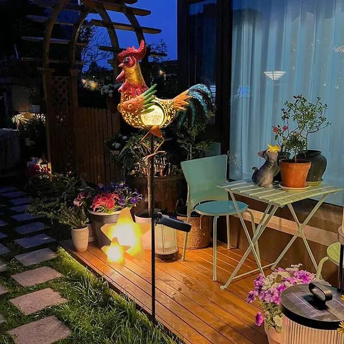 Tryme Rooster Solar Lights Outdoor Decorative Garden Statue Gifts for Chicken Lovers Women Mother Metal Yard Art for Lawn by GreenHaven Gardens