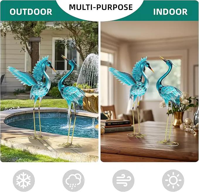 36.75" Metal Crane Garden Statue - Handmade Oversize Heron Sculptures with Stable Ground Stakes, Backyard Large Bird Decoration, Metal Garden Art. by GreenHaven Gardens