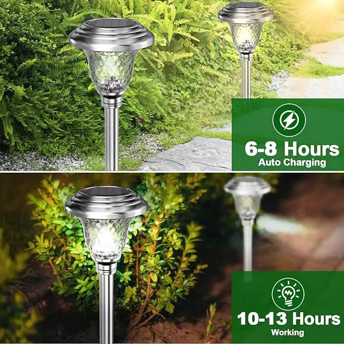 BEAU JARDIN 8 Pack Solar Pathway Lights Outdoor Stainless Steel Lights Solar Powered Waterproof Glass High Lumen Garden Landscape Path Yard Walkway Driveway Outside Color Changing Cool White Silver by GreenHaven Gardens