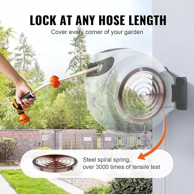 65' x 5/8" Retractable Hose Reel Wall-Mounted with 180° Swivel–Heavy-Duty Automatic Water Hose Storage for Garden,Yard,and Outdoor Use by GreenHaven Gardens