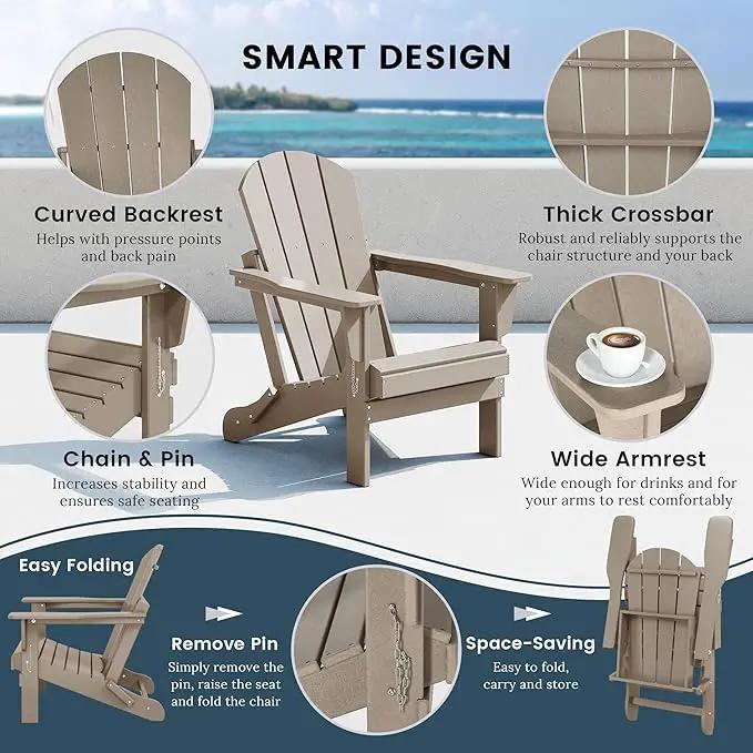 Westin Outdoors Laguna WO Home Furniture Adirondack Chair 4 PC Set Classic Outdoor Patio Folding Chair for Bon Fire Pit Lawn Backyard Beach Plastic Weather-Resistant (WeatherWood) by GreenHaven Gardens