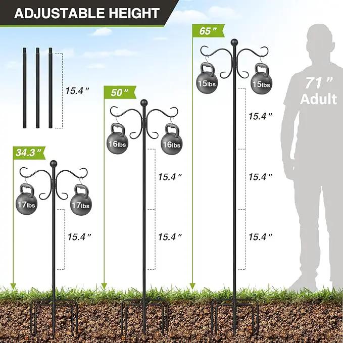 76 Inch Adjustable Double Shepherds Hooks for Outdoor Heavy Duty, Two Sided Garden Bird Feeder Pole for Hanging Plant Baskets, Solar Lights, Weddings Decor by GreenHaven Gardens