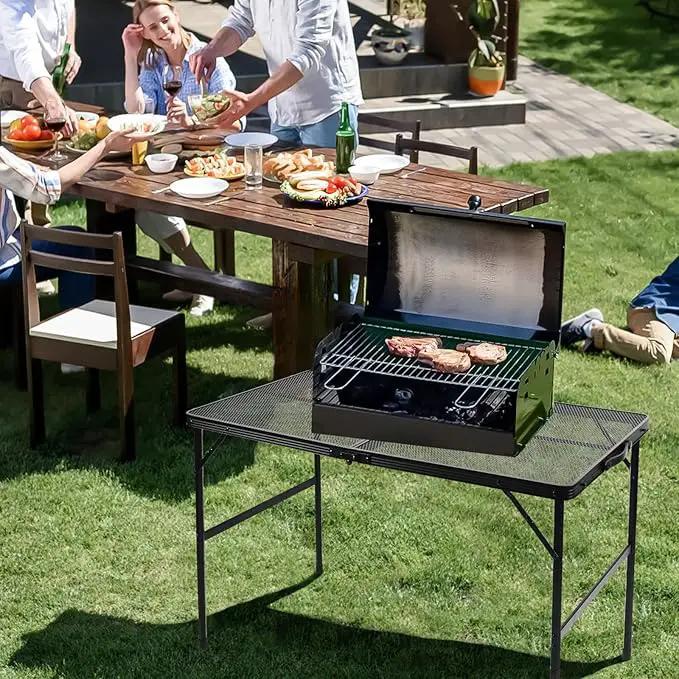Folding Grill 3x2 FT Portable Camping Table, Lightweight Height Adjustable Metal Picnic Outdoor Table with Mesh Desktop and Mesh Bag, Beach and BBQ, Party by GreenHaven Gardens