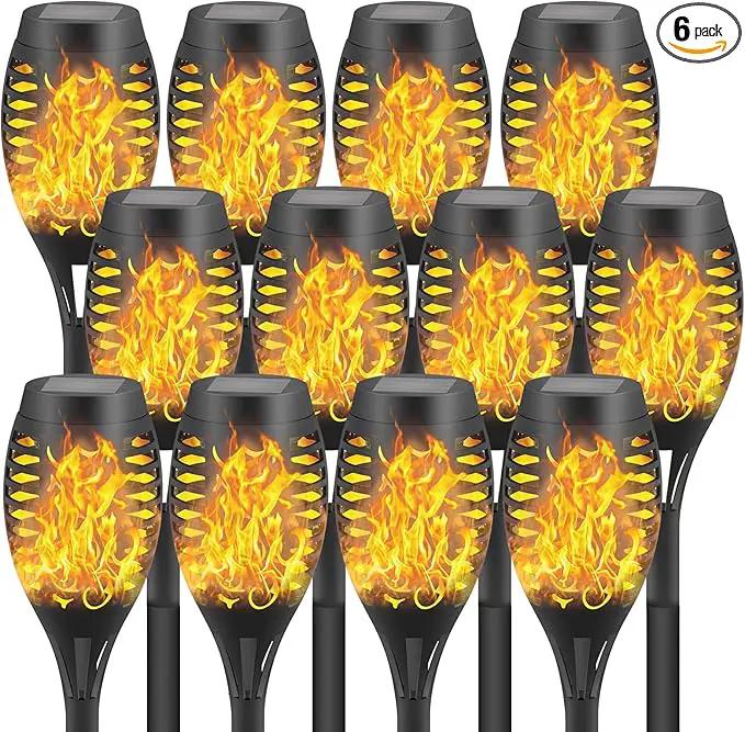 12-Pack Solar Flickering Flame Torches – Waterproof Solar Garden Lights, Outdoor Solar Lights for Yards, and Flame Torches for Patio and Pathway Decorations by GreenHaven Gardens