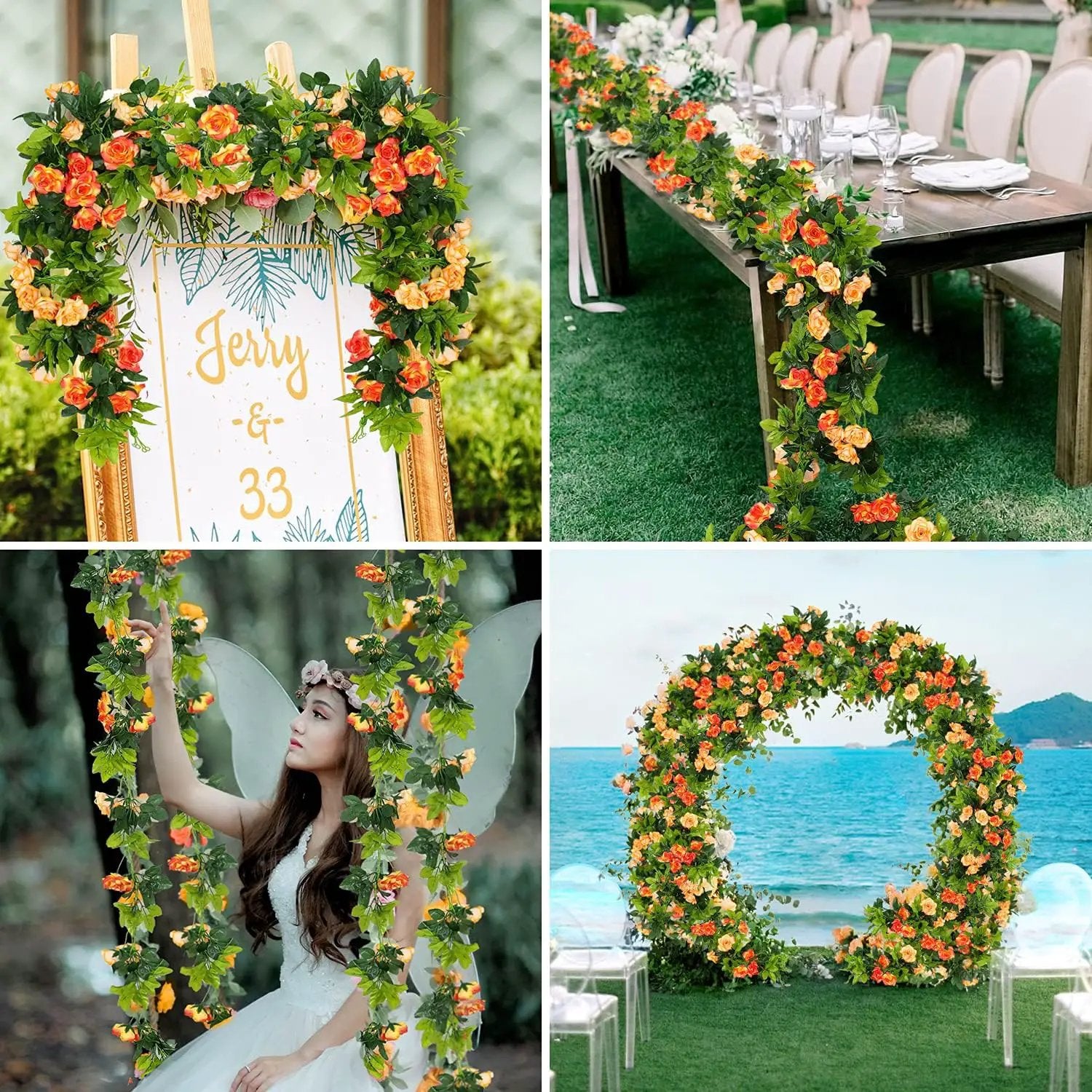 JUSTOYOU 2 Pack (15.8FT) Fake Rose Garland, Artificial Rose Vines Flowers Hanging Silk Rose Vine Wedding Home Backdrop Party Arch Arrangement Decoration by GreenHaven Gardens