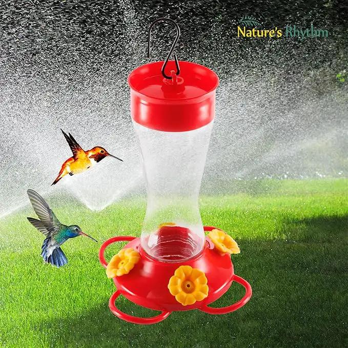 Nature's Rhythm Bird Feeder 4 bee Guard Plastic Yellow Flowers Feeding Port 8oz Glass Pinch Waist Hummingbird Feeder (2Pcs) by GreenHaven Gardens