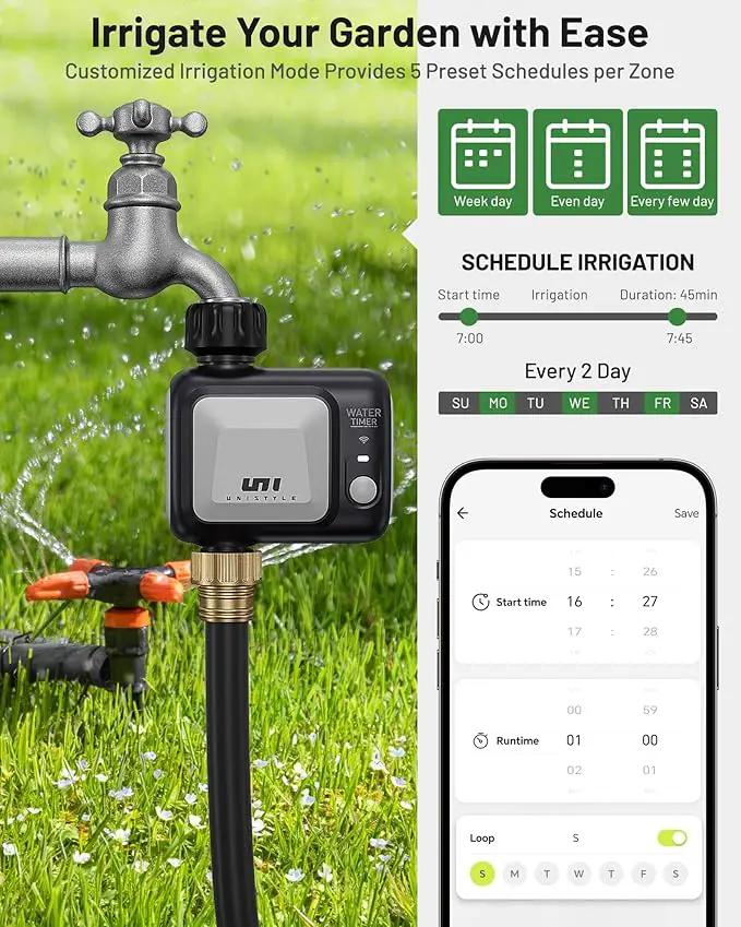 WiFi Sprinkler Timer, Unistyle Programmable Smart Water Timer, WiFi Irrigation Controller with Rain Delay/Auto Mode/Manual, Outdoor Hose Timer for Lawns, Yards and Garden by GreenHaven Gardens