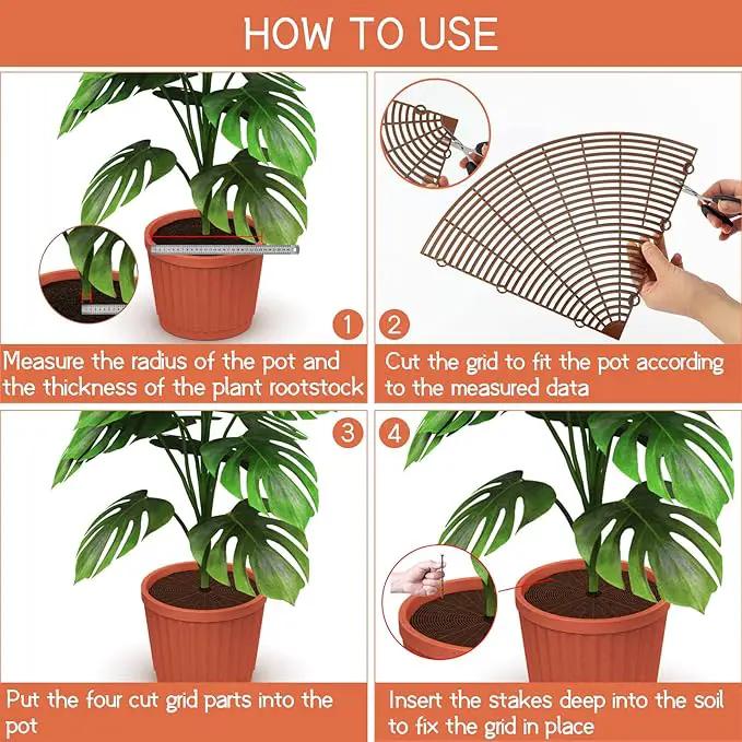3 Pcs Plant Pot Grid Cover Protectors from Animals- Diameter 20.8" Cuttable Flower Pot Cover with 36 Stakes, Keep Cats Out of Potted Plants, Cat Digging Stopper Baby Safety Soil Cover for Indoor by GreenHaven Gardens