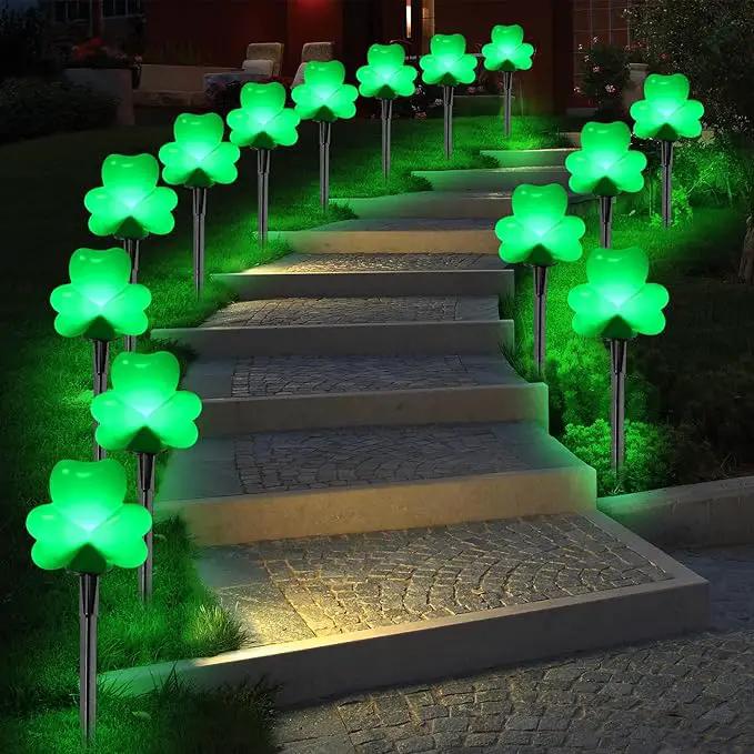 2 Sets 4 Pack St. Patricks Green Shamrock Pathway Lights Outdoor for St. Patricks Day Decorations, C7 LED Green Lucky Clover Garden Lights Waterproof, UL Certified for Lawn Yard Walkway Decor, Plug In by GreenHaven Gardens