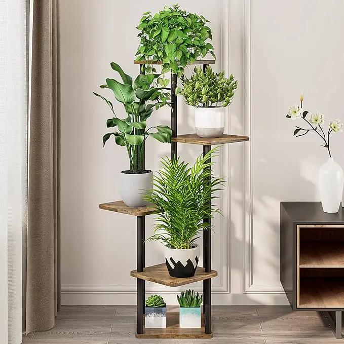AZERPIAN Plant Stand 5 Tier Indoor Metal Flower Shelf for Multiple Plants Corner Tall Flower Holders for Patio Garden Living Room Balcony Bedroom, Black (5 Tier-Black) by GreenHaven Gardens