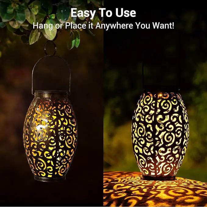 Solar Lanterns Outdoor Waterproof, 2 Pack Solar Garden Lanterns, LED Hanging Lanterns Solar Powered with Handle, Garden Decorative Retro Metal Solar Light for Table Pathway Walkway, Gardening Gifts by GreenHaven Gardens