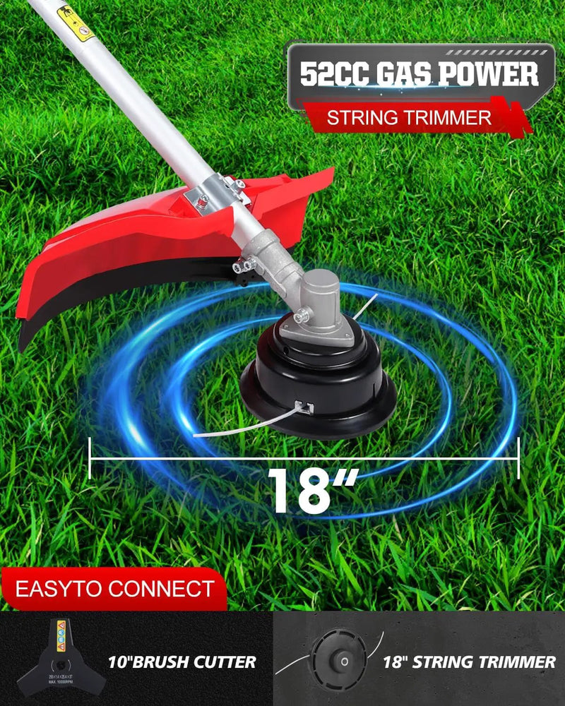 52cc Gas Powered Weed Eater and Brush Cutter 3-in-1, Heavy Duty Straight Shaft String Trimmer with Harness and 2 Heads for Tough Weeds, Grass, and Land Clearing (PT6080) by GreenHaven Gardens