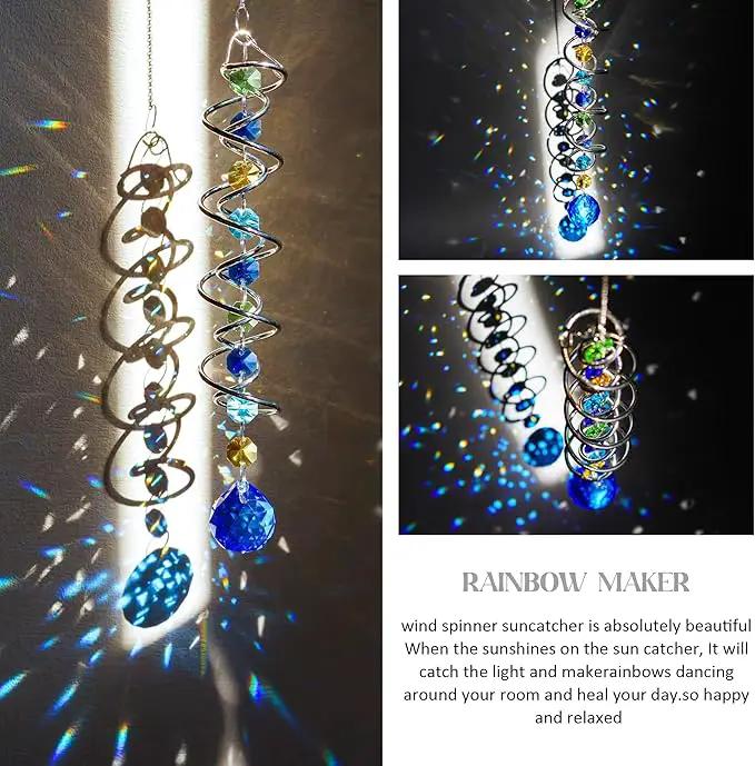 H&D HYALINE & DORA 17.7inch Gazing Ball Spiral Tail,Decorative Wind Spinner Sun Catcher,Rainbow Maker Double-Spiral W/Sea Blue Crystal Ball and Chain,Glass Crystals for Indoor Outdoor Decoration by GreenHaven Gardens