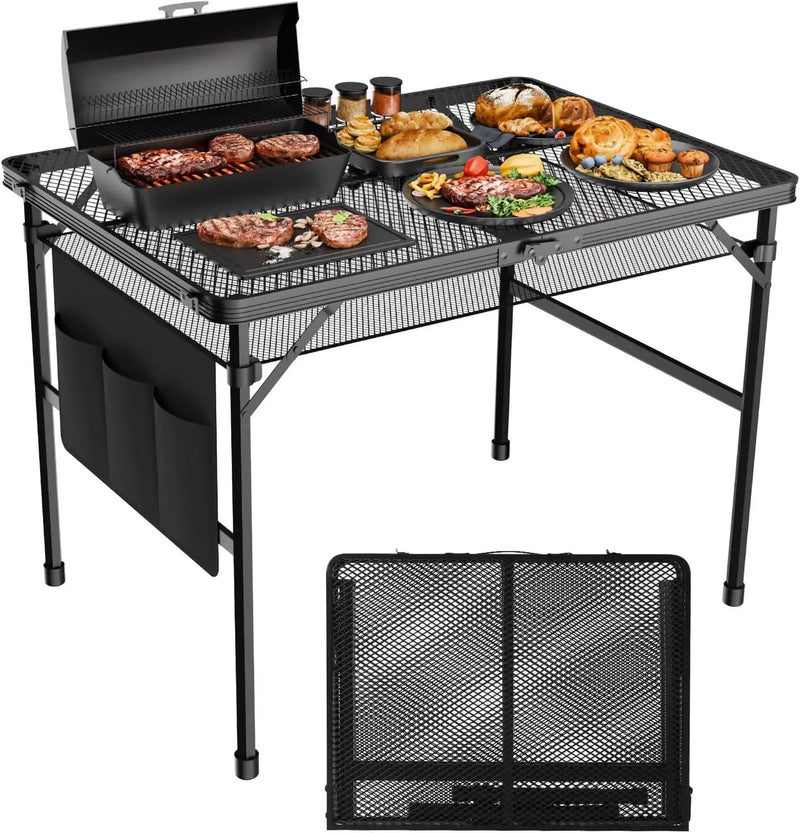 3x2 FT Folding Grill Table, Portable Camping Table for Outside, Adjustable Height Folding Table with Desktop & Mesh Bag, Lightweight Outdoor Table for Camping, Picnic, BBQ by GreenHaven Gardens