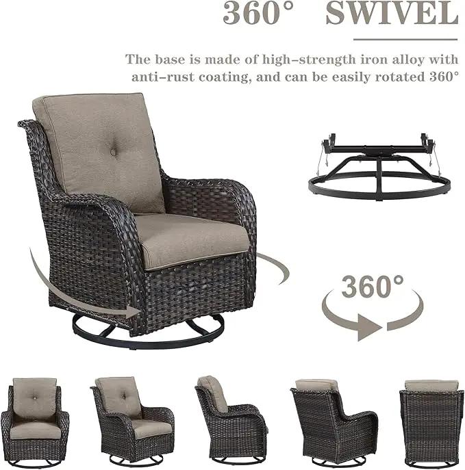 Outdoor Swivel Rcoker Patio Chairs - Outdoor Swivel Patio Chairs Set of 2 Wicker Chair Patio Furniture Sets with Covered Cushion for Porch Deck Balcony Garden, Gray by GreenHaven Gardens