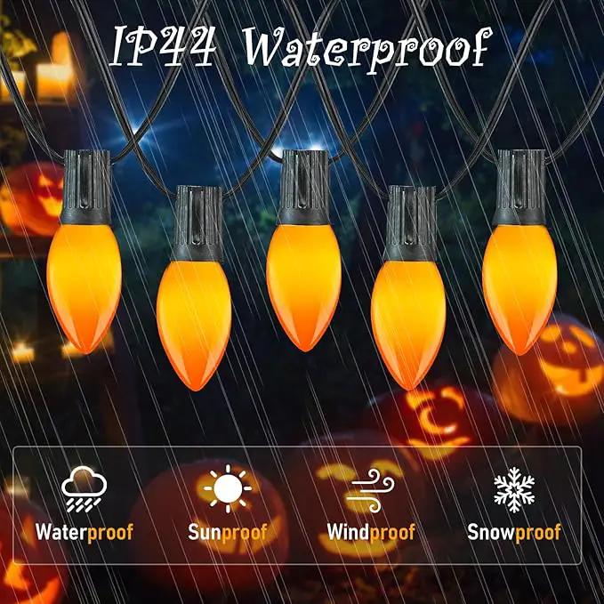 25FT LED Halloween Outdoor String Lights with 26 C9 Candle Shape Shatterproof Plastic Bulbs,2700K Waterproof Connectable Orange LED String Lights for Home Garden Halloween Christmas Fall Decor by GreenHaven Gardens