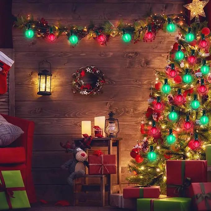 G40 LED Outdoor Christmas String Lights 50FT Hanging Globe String Lights with 27 LED Shatterproof Frosted Red Green Lights(2 Spare), Waterproof Patio String Lights for Balcony Backyard Pergola Decor by GreenHaven Gardens