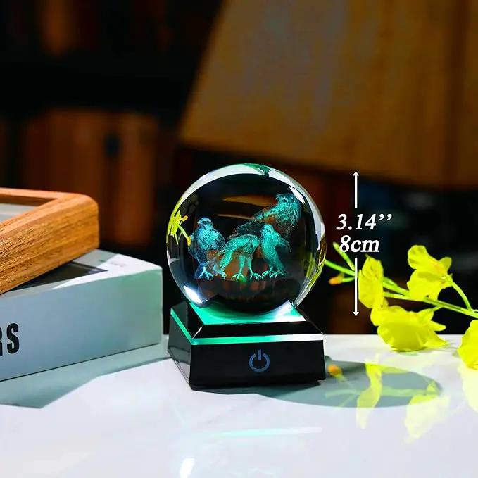 Qianwei OWL Eagle Gifts for Women 3D Crystal Ball 3.14'' - Laser OWL Eagle Decor Glass Animals OWL Eagle Gifts Figurines Statue Stuff for Room Decorations OWL Eagle Night Light by GreenHaven Gardens