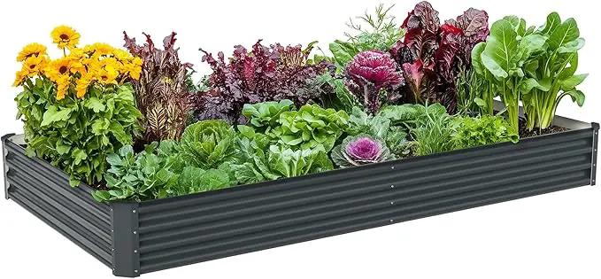8x4x1ft Raised Garden Bed-Outdoor Galvanized Planter Box for Vegetables, Fruits,Herbs, Flowers, Metal Raised Garden Bed kit-Dark Grey by GreenHaven Gardens