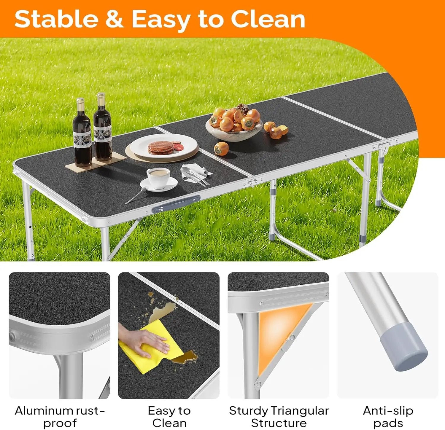 VINGLI 6ft Folding Camping Table with Carry Handle,Portable Utility Table Multipurpose for Party Picnic Tailgating Outdoor Patio Garden Indoor Kitchen … by GreenHaven Gardens