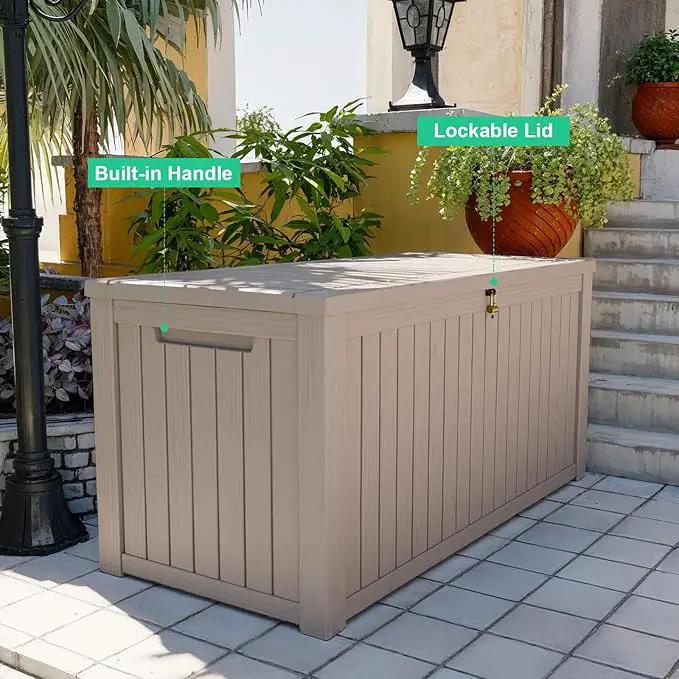 180 Gallon Outdoor Deck Box,Storage Lockable Waterproof Patio Furniture,Garden Tools,Cushions,Pool Accessories Outside Storage Resin Box(Grey) by GreenHaven Gardens