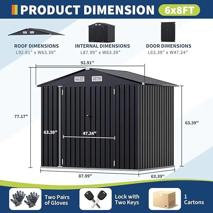 6x8 FT Metal Storage Sheds Outdoor, Metal Yard Sheds MetalGarden Shed Kit, MetalTool Shed with Lockable Door, Utility Buildings with Air Vent for Backyard Garden Patio Lawn by GreenHaven Gardens