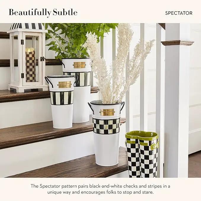 MACKENZIE-CHILDS Galvanized Flower Buckets, Decorative Metal Buckets, Spectator, Set of 3 by GreenHaven Gardens