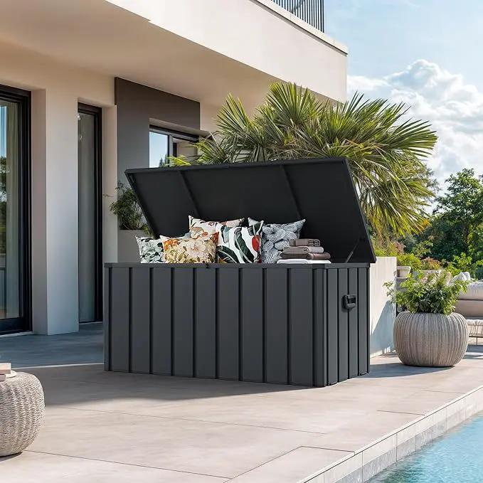 PURPLE LEAF Outdoor Deck Box 100 Gallon Waterproof Lockable Storage Box Container with Lid Deck Organization for Patio Cushions Side Table Pool Accessories Garden Tools, Gray by GreenHaven Gardens