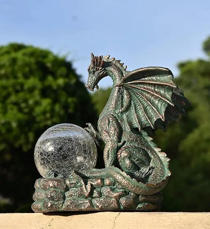 TERESA'S COLLECTIONS Garden Sculptures & Statues, Solar Dragon Outdoor Statues Figurines, Resin Bronze Gothic Garden Decor Lawn Ornaments Patio Yard Decorations Gifts for Mom Women, 8" by GreenHaven Gardens