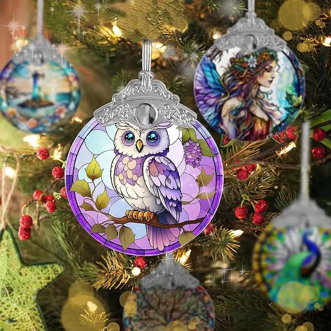 Stained Glass Suncatcher, Jocidea Owl Ornament, Christmas Ornaments, Holidays Ornaments, Christmas Tree Decor, Owl Decor for Home, Owl Gifts by GreenHaven Gardens