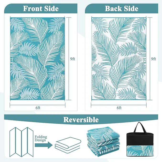 Pauwer Waterproof Outdoor Rug 6x9, Reversible Plastic Straw Patio Camping Rug, Indoor Outdoor RV Mat Carpet for Deck, Camper, Porch, Balcony, Backyard, Picnic, Leaf Teal by GreenHaven Gardens