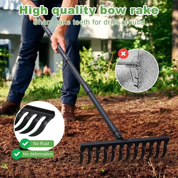 Pragmatist Bow Rake Heavy Duty 60" Metal Head Garden Rake with Adjustable Stainless Steel Handle Garden Tool for Loosening Soil Leveling Mulch Gathering Leaf by GreenHaven Gardens