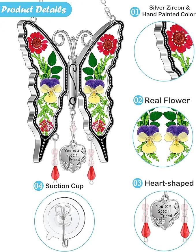 KY&BOSAM Butterfly Suncatcher You`re a Special Friend Gift Glass Suncatchers for Window Hanging Wind Chime Ornament with Pressed Real Flower and Heart Charm Birthday Gift for Mother`s Day Valentine`s by GreenHaven Gardens