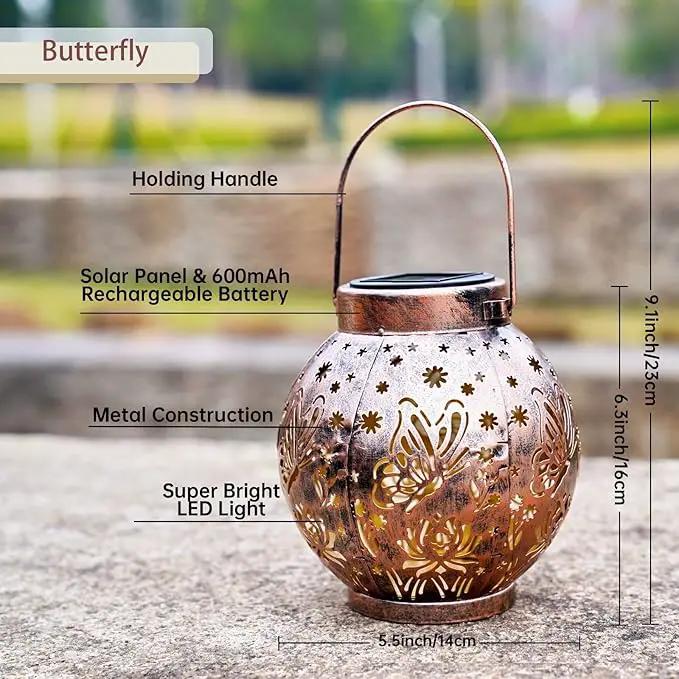2 Pack Outdoor Solar Hanging Lantern Lights Metal LED Decorative Lamp for Garden Patio Porch Lawn and Table.Unique Gifts for Women Gardening. (Bronze Butterfly) by GreenHaven Gardens