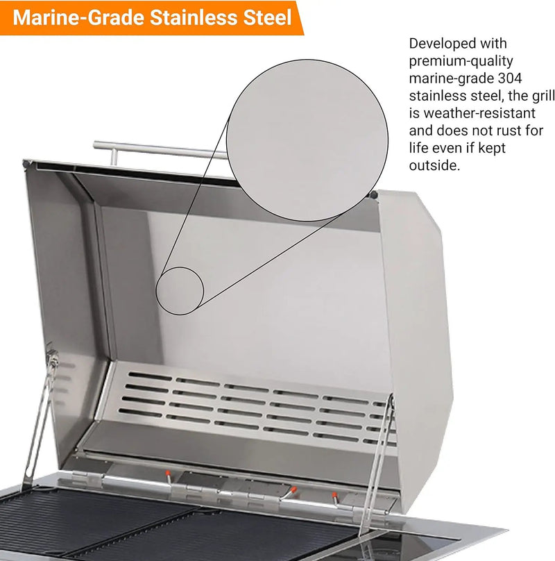 Kenyon Texan Built-In Electric Grill with Faceted Single Piece Lid and Standard Lite Touch Control, Stainless Steel Body, UL-Approved for Use Indoors and Outdoors, No-Flame Grill, 240 Volts by GreenHaven Gardens